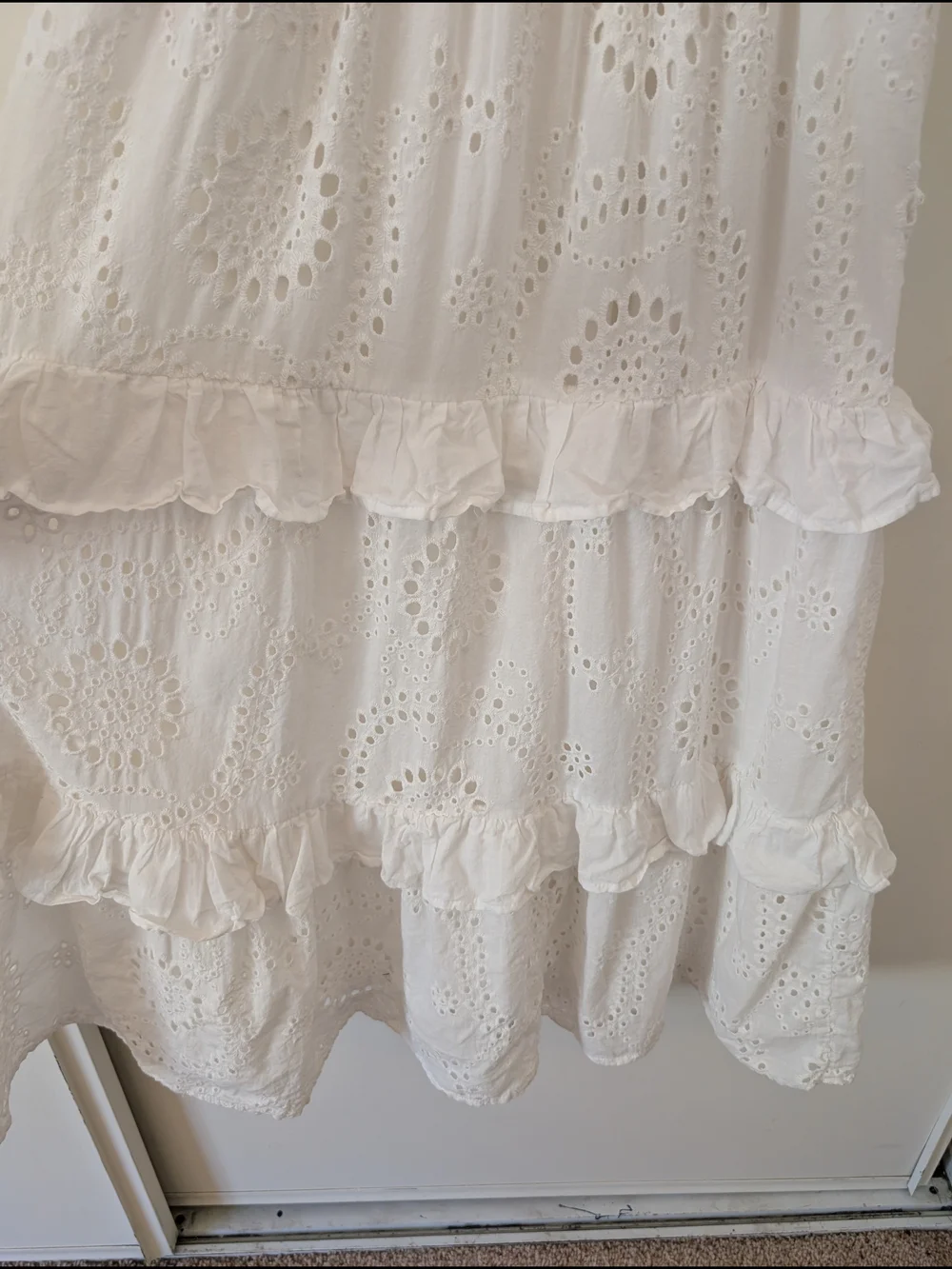 AURA Womens Medium 100% Cotton White Smocked Eyelet Maxi Dress Cottagecore - Picture 2 of 7